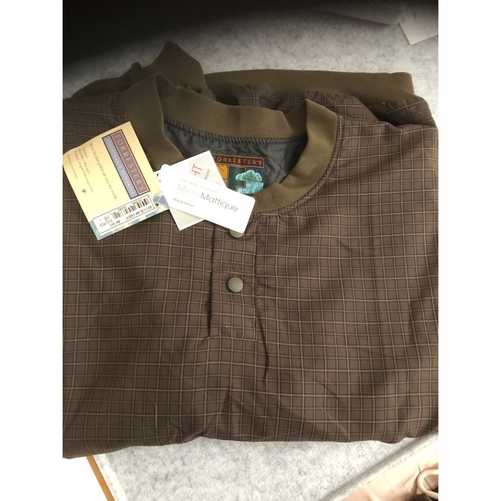 Forrester's Golf Windshirt Mens MEDIUM Army Plaid 1/4 snap Teflon Microfiber NWT
